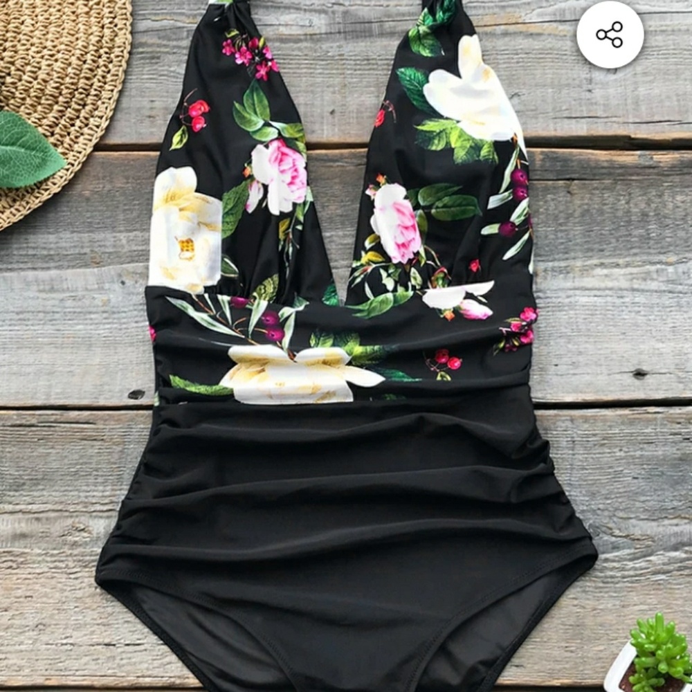 Black floral bathing suit